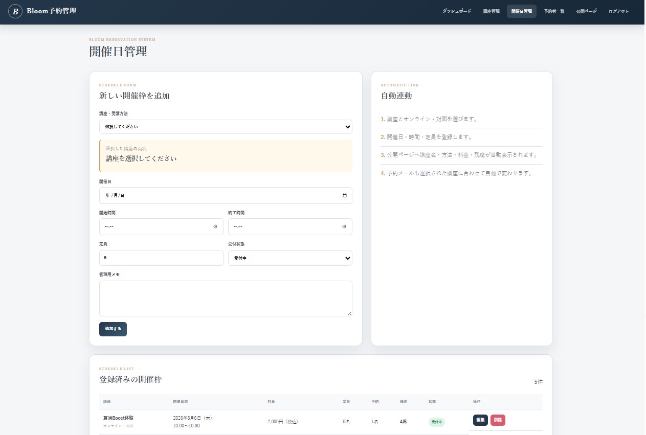 耳活Boost 開催日管理画面